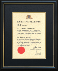 Framing store for the NSW Admissions Certificate